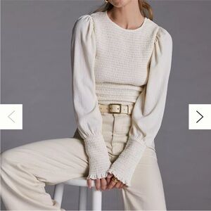 Anthropologie smocked top in Cream size small